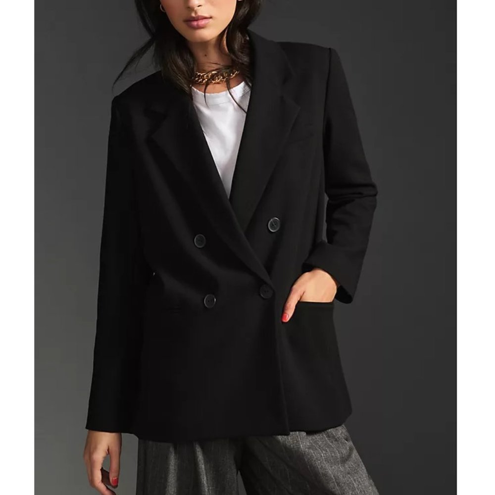 Anthropologie Maeve Double-Breasted Blazer True Black - Size 2